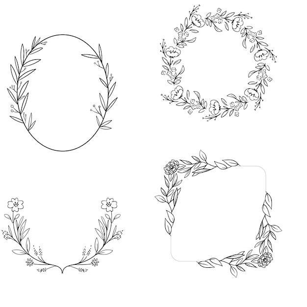set of monochrome botanical frames with leaves and berries vector floral border wreath for invitati