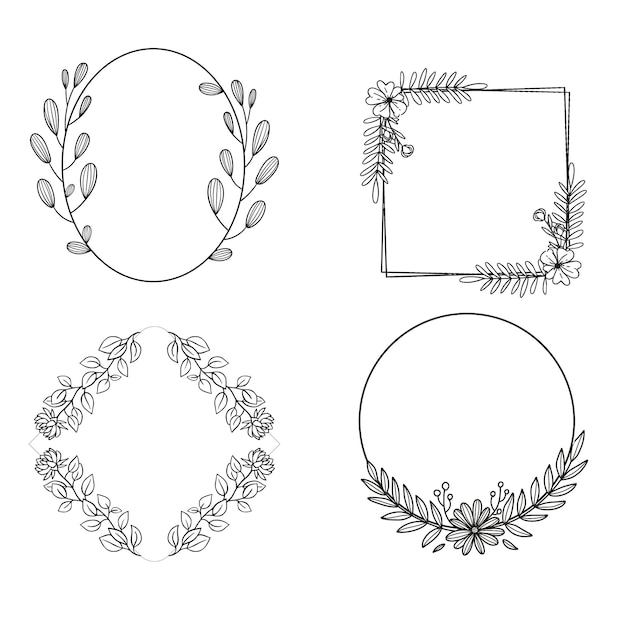 set of monochrome botanical frames with leaves and berries vector floral border wreath for invitati