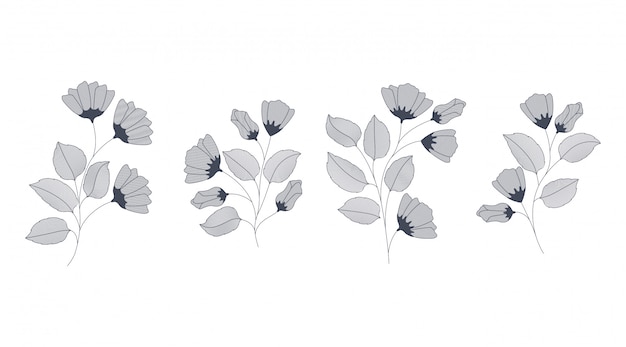 set of monochrome flowers