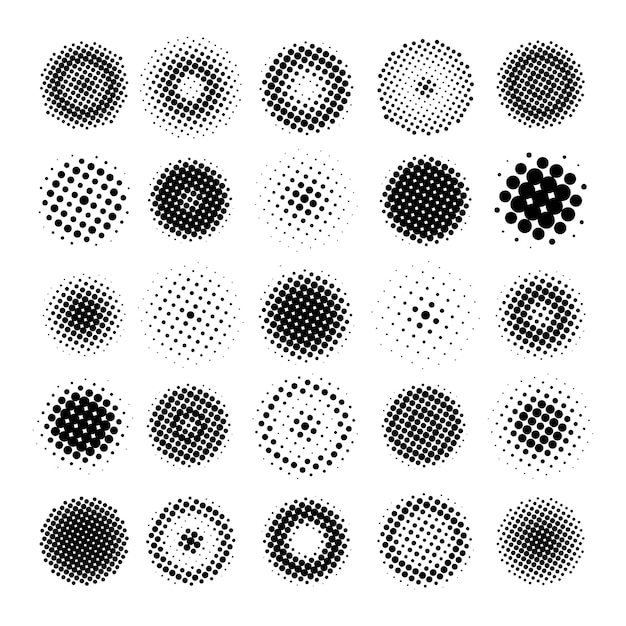 Set of monochrome halftone circles