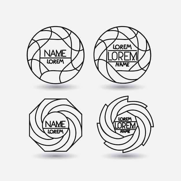 Set of monochrome logo abstract circular symbols 