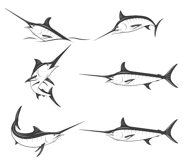 Set of monochrome marlins