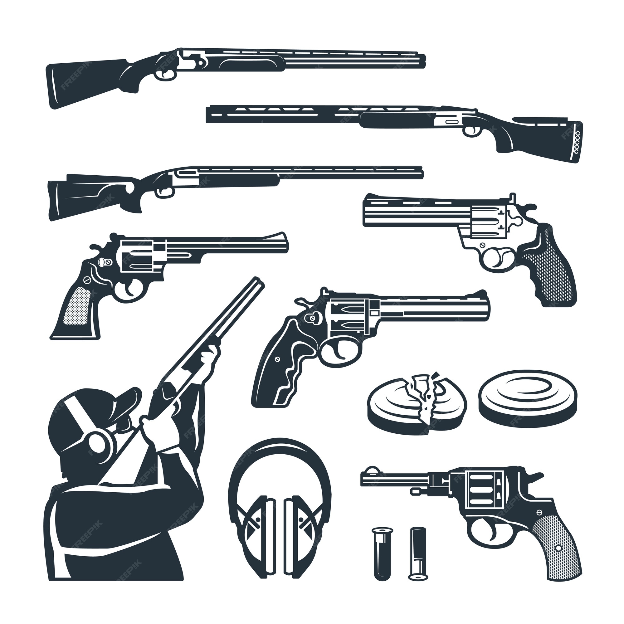 Premium Vector | Set of monochrome pictures of different weapons and ...