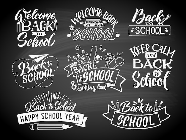 Vector set of monochrome school labels. vector emblem design for education center or university