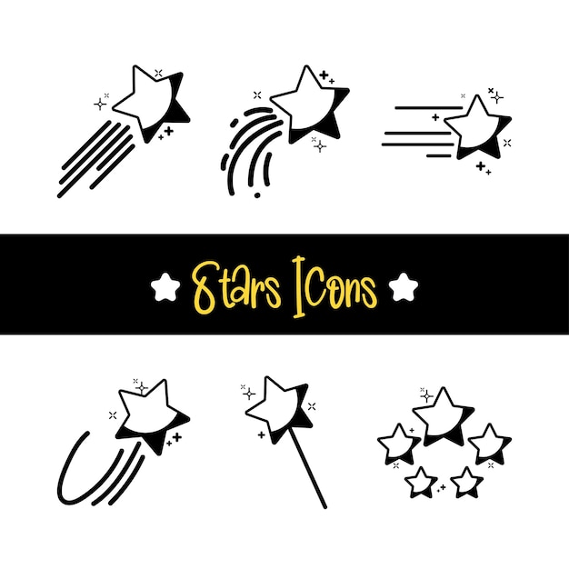 Vector set of monochrome star shape icons vector illustration