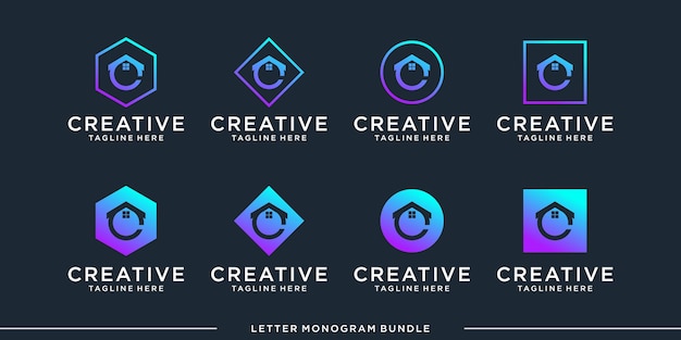 Set monogram c logo design template