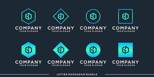 Set monogram g logo design template