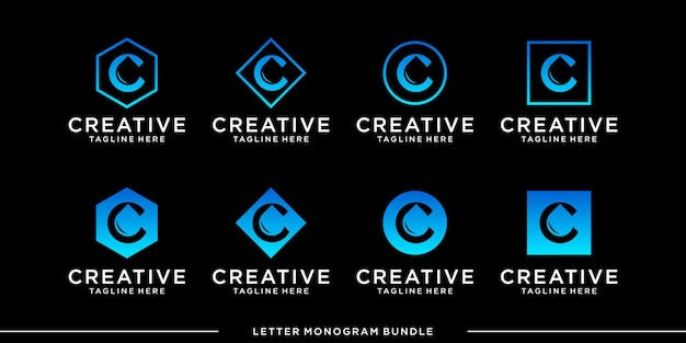 Imposta il modello di progettazione del logo c iniziale dell'icona del monogramma