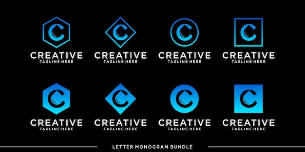 Set monogram icon initial c logo design template