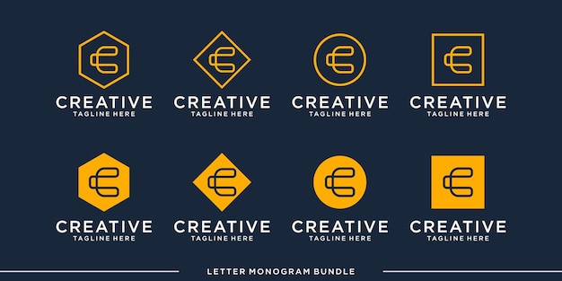 set monogram icon initial c logo design template