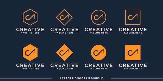 Set monogram icon initial c logo design template