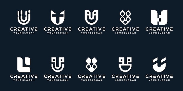 set monogram letter u logo design