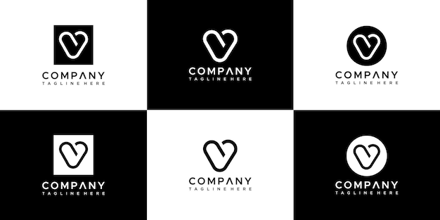 Set of monogram letter v logo design.