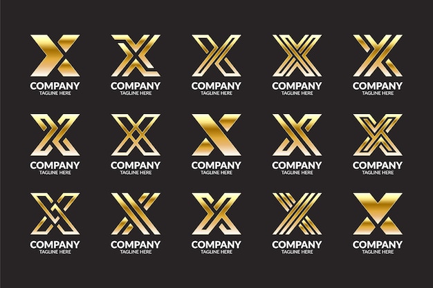 Set di modello di progettazione del logo dorato della lettera x del monogramma