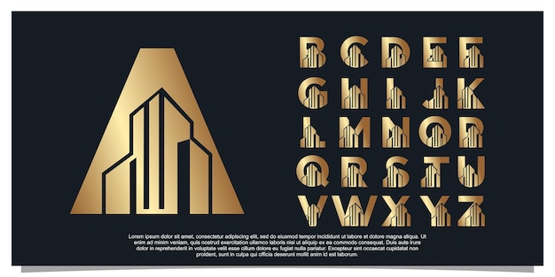 Установить начальную букву логотипа монограммы для бизнеса с концепцией построения золотого цвета premium векторы