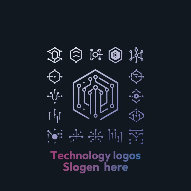 Vector set of monogram logo with dot concept universal colorful biotechnology molecule atom dna chip smbol
