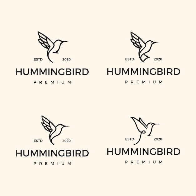 Vector set monoline hummingbird logo design