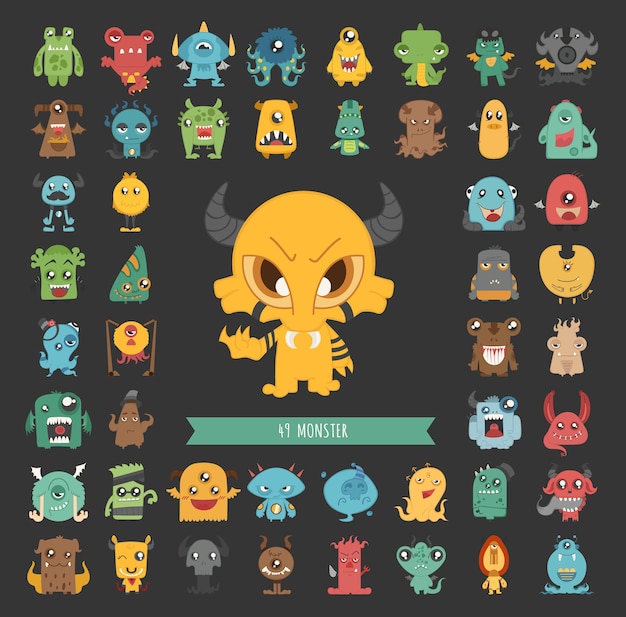 Vector set of monster characters poses