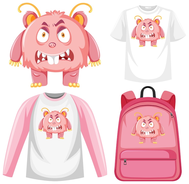 Vector set monster gezichtsuitdrukking kleren mock up