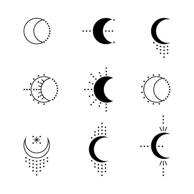 Set di mesi da elementi grafici stile grafico semplice oggetti neri isolati su sfondo bianco