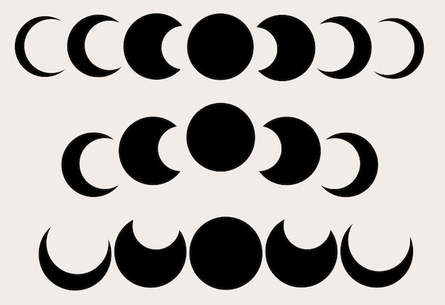 Vector set of moon cycle, collection with different moon phases