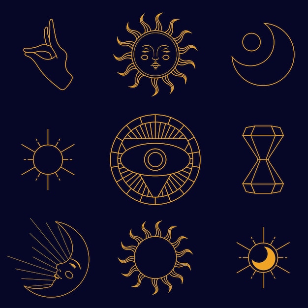 Set di icone della luna e del sole segni astrologici illustrazione vettoriale