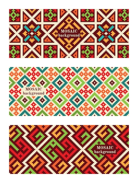 Vector set of mosaic with tiles. modern geometric textures