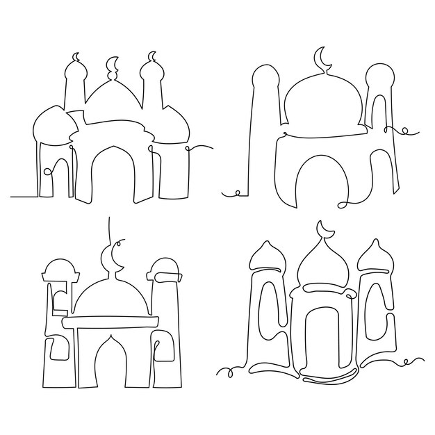 Vector set of mosque illustration continuous line drawing