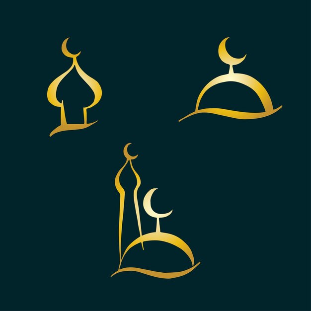 Set of Mosque logo hand drawing illustration vector