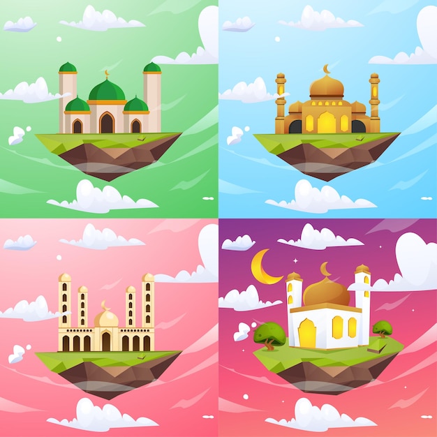 Set of mosques floating in the sky