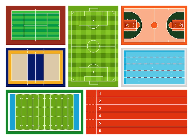 Vector set of most popular sport fields flat design vector illustration