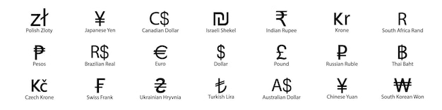 Vector set of most used currency symbols icon