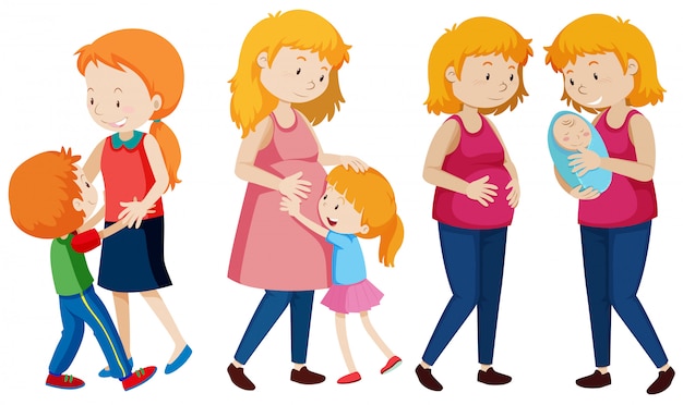 Vector set of mother and children