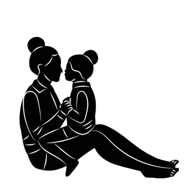 set of mother and daughter gentle silhouette on a white background vector