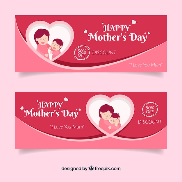 Vector set of mother's day banners with happy family