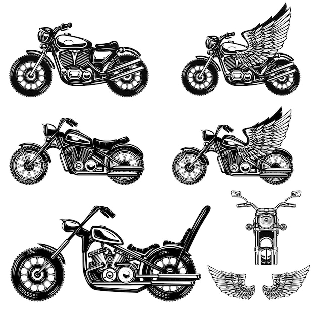 Set of motorcycle illustrations . design element for logo, label, emblem, sign, poster. image