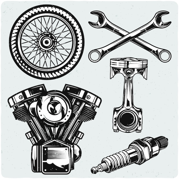 Vector set of motorcycle parts