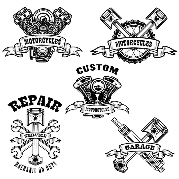 Vector set of motorcycle repair emblems