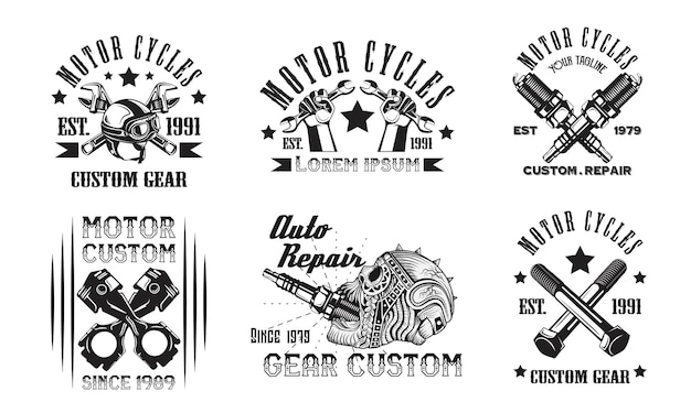 Set motorcycles garage logo emblem