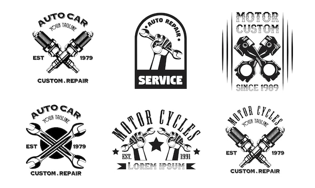 Vector set motorcycles garage logo emblem