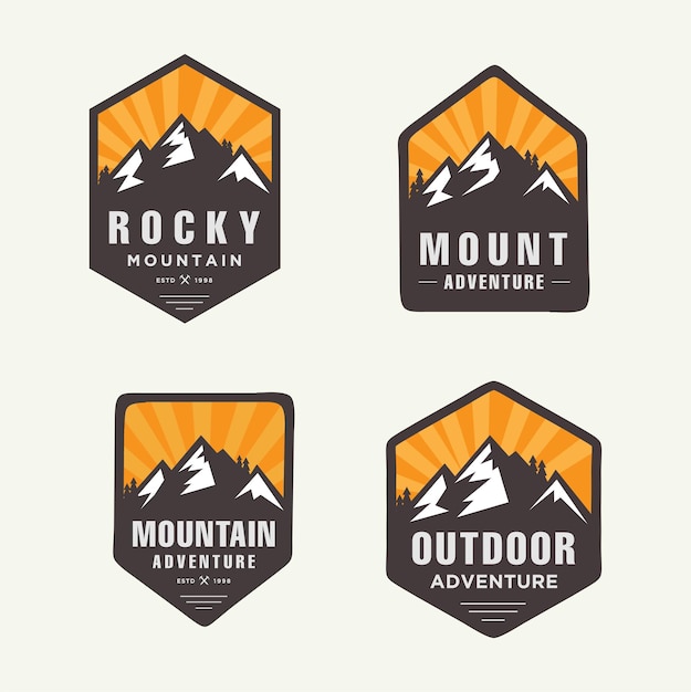 Set of mountain camping adventure forest logo design Stock Vector