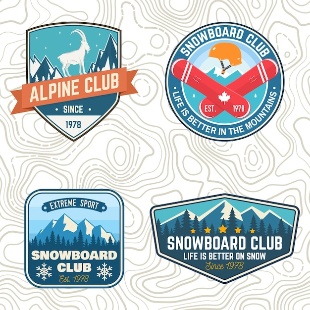 Set of mountain expedition and snowboard club patch Vector