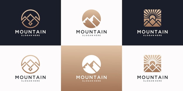 Set of mountain logo design template with luxury concept