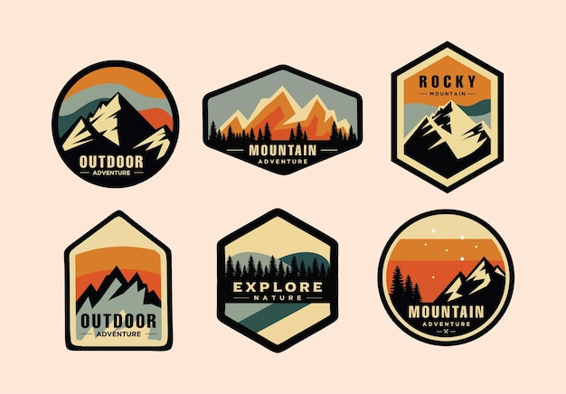 set of Mountain logo Landscape Nature Outdoor