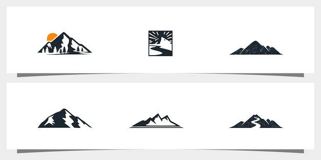 Imposta il design del logo del paesaggio in stile cerchio all'aperto di montagna vettore premium