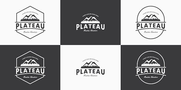 Vettore set di avventura di design del logo dell'altopiano di montagna