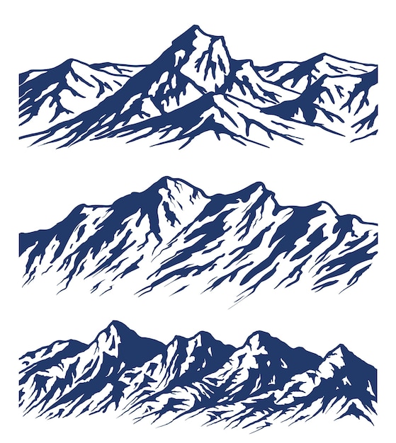 Vector set of mountain range silhouettes isolated on white background blue vector illustration