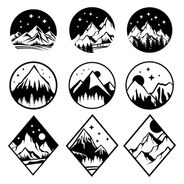 Vector set of the mountain silhouette, vector