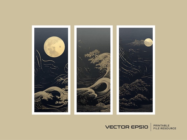 Vector set of mountain view wall art vector template landscape background cover poster banner card