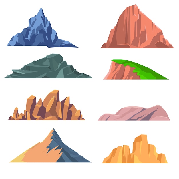 Vector set of mountains rocks flat icon